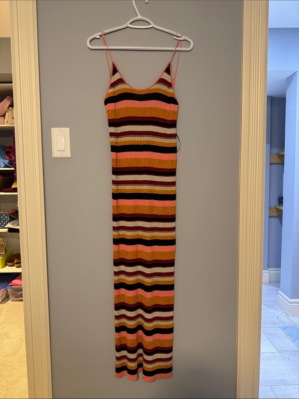 Desigual Striped Maxi Dress in Pink, Orange, Black & Cream